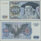 Deutschland - Bank Deutscher Länder + Bundesrepublik Deutschland: 100 DM 1960, Serie ”P/S”, Ro.266b, senkrechter Mittelknick und bestoßene Ecke oben l...