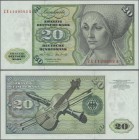 Deutschland - Bank Deutscher Länder + Bundesrepublik Deutschland: 20 DM 1970 Ersatznote Serie ”ZE/A”, Ro.2871d, sehr saubere leicht gebrauchte Note mi...