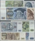 Deutschland - Bank Deutscher Länder + Bundesrepublik Deutschland: Lot mit 4 Banknoten Serie 1977 mit 10, 20, 50 und 100 DM, Ro.275-278, 100-er leicht ...