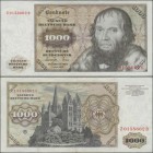 Deutschland - Bank Deutscher Länder + Bundesrepublik Deutschland: 1000 DM 1977 Ersatznote Serie ”Z/B”, Ro.280b, saubere, gebrauchte Note mit zwei senk...