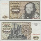 Deutschland - Bank Deutscher Länder + Bundesrepublik Deutschland: 1000 DM 1980 Serie ”W/N”, Ro.291a, sehr saubere, leicht gebrauchte Note mit Mittekni...