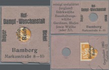 Deutschland - Briefmarkennotgeld: BAMBERG, Meyer / Bickel, Hof-Dampf-Waschanstalt, 10 Pf. Bayern Abschiedsausgabe mit Überdruck, im geschlitzten Werbe...