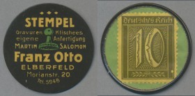 Deutschland - Briefmarkennotgeld: ELBERFELD, Franz Otto, Stempel, 10 Pf. Ziffer, Zelluloidkapsel.