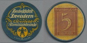 Deutschland - Briefmarkennotgeld: ELBERFELD, Zweistern Besteckfabrik, 5 Pf. Ziffer, Zelluloidkapsel.