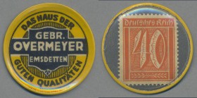 Deutschland - Briefmarkennotgeld: EMSDETTEN, Gebr. Obermeyer, 40 Pf. Ziffer, Zelluloidkapsel.
