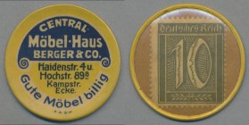 Deutschland - Briefmarkennotgeld: HAGEN, Berger & Co., Central Möbelhaus, 10 Pf. Ziffer, Zelluloidkapsel.