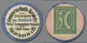 Deutschland - Briefmarkennotgeld: HAMBORN, Genossenschafts-Brennerei, vorm. Friedr. Stratenwerth, 30 Pf. Ziffer, Zelluloidkapsel.