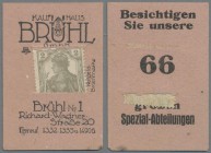 Deutschland - Briefmarkennotgeld: LEIPZIG, Kaufhaus Brühl, 2 Pf. Germania grau, in rosa Werbekarton mit Schlitz.
