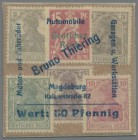 Deutschland - Briefmarkennotgeld: MAGDEBURG, Bruno Thiering, Motor- und Fahrräder, 50 Pf., Pergamintütchen mit Aufdruck der Firma und des Nennwertes, ...