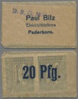 Deutschland - Briefmarkennotgeld: PADERBORN, Paul Bilz, Elektrizitätsfirma, Wertangabe 20 Pf., 2 x 10 Pf. Ziffer im Pergamintütchen.