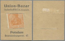 Deutschland - Briefmarkennotgeld: POTSDAM, Union-Bazar, Spliethoff & Co., 10 Pf. Germania orange.