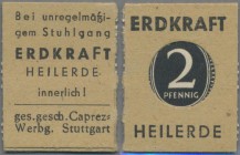 Deutschland - Briefmarkennotgeld: STUTTGART, Erdkraft Heilerde, Caprez-Werbung, 2 Pf. Kontrollrat Ziffer im kleinen Faltkärtchen (1946/47).