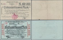 Deutschland - Notgeld - Baden: Villingen, Stadtgemeinde, 100 Tsd. Mark, 27.7.1923 - 15.9.1923, Erh. III, 500 Tsd. Mark, 16.8.1923, Erh. I-, total 2 Sc...