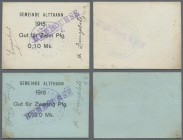 Deutschland - Notgeld - Elsass-Lothringen: Altthann, Oberelsass, Gemeinde, 10, 20 Pf., 1915, jeweils mit richtiger Schreibweise ALTTHANN, franz. Gemei...