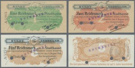 Deutschland - Notgeld - Elsass-Lothringen: Gebweiler, Oberelsass, Bürgermeister, 1, 2, 5 Mark, 6.8.1914, entwertet, Erh. I, total 3 Scheine