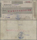 Deutschland - Notgeld - Saarland: Saarbrücken, Reichsbank, 5000 Mark, Eigenscheck, 27.9.1922, Ort, Datum und Nennwert gestempelt, ohne Lochentwertung,...