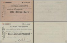 Deutschland - Notgeld - Württemberg: Heidenheim, C. F. Plouquet, 100 Tsd., 1 Mio. Mark, Schecks auf Württ. Vereinsbank, ohne Datum, Erh. I, I-, total ...