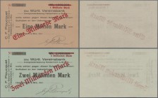 Deutschland - Notgeld - Württemberg: Heidenheim, C. F. Plouquet, 1 Mrd. Mark, Überdruck auf 1 Mio. Mark, 2 Mrd. Mark, Überdruck auf 2 Mio. Mark, Schec...