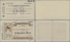 Deutschland - Notgeld - Württemberg: Heidenheim, J. M. Voith, 500 Mark, 29.9.1922, Erh. IV, 50 Mrd. Mark, blanko ohne Datum, Erh. I, total 2 Scheine