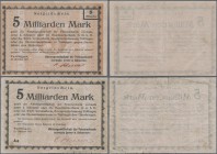 Deutschland - Notgeld - Württemberg: Tuttlingen, Aktiengesellschaft für Feinmechanik vormals Fa. Jetter & Scheerer, 5 Mrd. Mark, 27.10.1923 und 30.10....