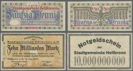 Deutschland - Notgeld - Württemberg: Herbrechtingen / Heilbronn: 1) Herbrechtingen, Gemeinde, 20, 50, 100, 500 Mrd., 1 Bio. Mark, 26.10.1923 (Karau 25...