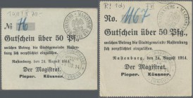 Deutschland - Notgeld - Ehemalige Ostgebiete: Rastenburg, Ostpreußen, Magistrat, 17 x 50 Pf., 7 x 1 Mark, 24.8.1914, in allen erdenklichen Papier- und...