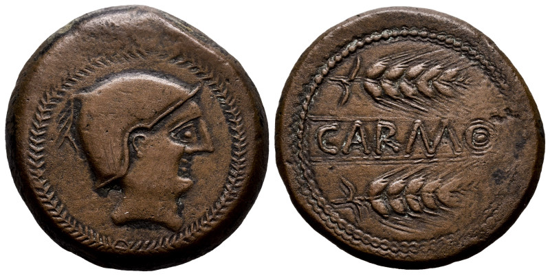 Carmo. Unit. 80 BC. Carmona (Sevilla). (Abh-454). (Acip-2382). Anv.: Male head r...