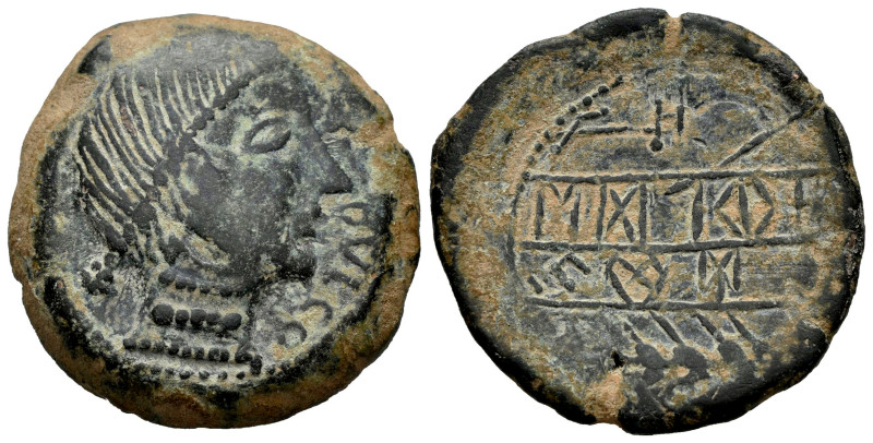 Obulco. Unit. 220-20 BC. Porcuna (Jaén). (Abh-1795). (MIB-159/13j). Anv.: Female...