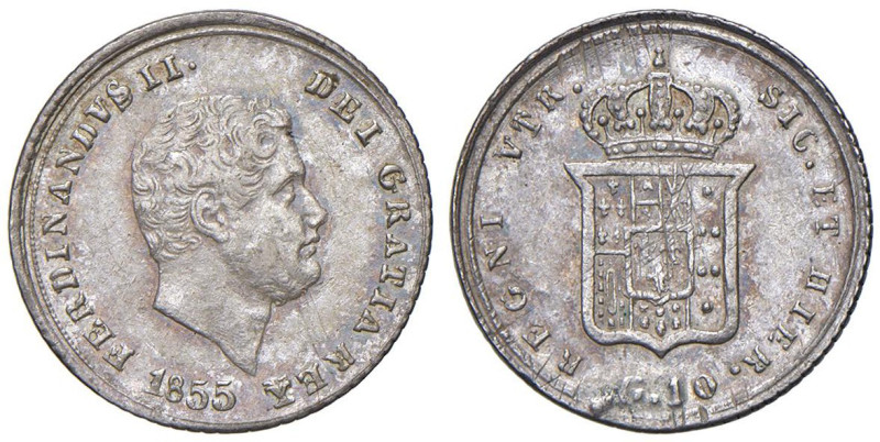 NAPOLI Ferdinando II (1830-1859) Carlino 1855 - Nomisma 1070 AG (g 2,26) Appicca...