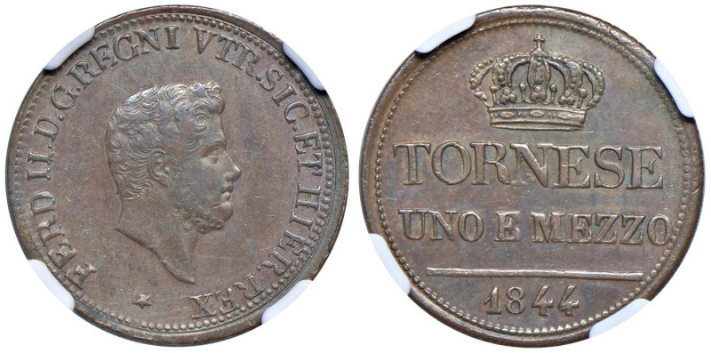 NAPOLI Ferdinando II (1830-1859) Tornese 1844 - Nomisma 1240 CU In slab NGC AU 5...
