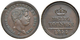 NAPOLI Ferdinando II di Borbone (1830-1859) Mezzo tornese 1844 - Magliocca 793; Nomisma 1265 CU (g 1,70) R Difetto al ciglio del D/

SPL+