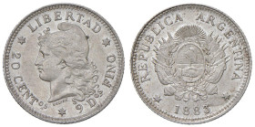 ARGENTINA 20 Centavos 1883 - KM 27 AG (g 4,87) Bei fondi lucenti

SPL+/qFDC