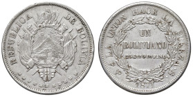 BOLIVIA Boliviano 1871 FP - KM 155.3 AG (g 25,33) Segni di ribattitura al D/

BB+