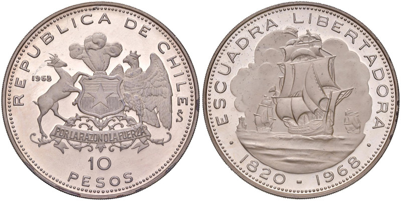 CILE 10 Pesos 1968 - AG (g 44,64)

FS