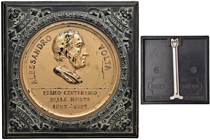 ALESSANDRO VOLTA (1745-1827) Placchetta 1927, centenario della morte - 95 x 95 m...