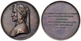 Dante Alighieri (1265-1321) Medaglia 1865 VI Centenario Natalizio del sommo Poeta - Opus: F. Broggi AE (g. 35 - Ø 41,37 mm) Leggeri colpetti al bordo....