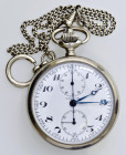 VEGLIA -Orologio da tasca- Cronografo. Doppia cassa in acciaio con diametro da 52mm. Dial in smalto bianco con grandi numeri arabi neri. Sfere azzurre...