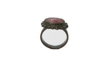 Late Medieval Bronze Ring with Red Glass Stone 15en, 16en Century AD