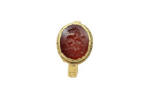 Roman Gold Ring with Gnostic Intaglio 2nd, 3rd Century AD.