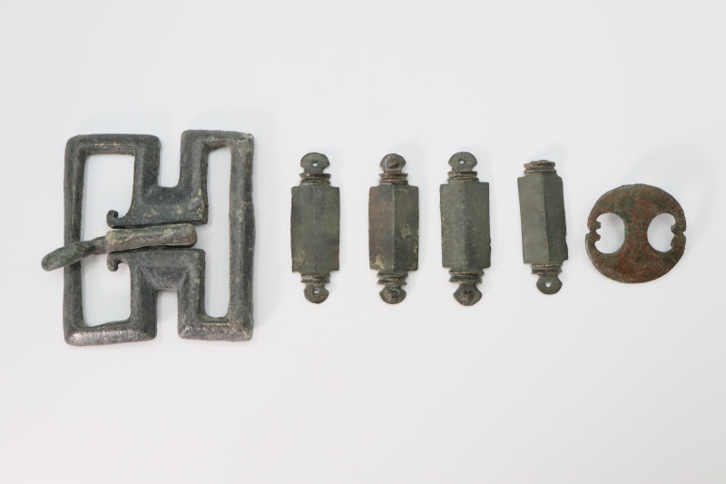 Roman Military Belt Fitting Group 2nd Century AD

 Comprising a massive buckle...