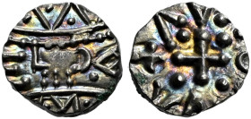 The Geoffrey Cope Collection of British Coins. Continental Sceattas. Circa 690-710/5. 

AR Sceat (11mm, 1.09 g, 9h). Series D, type 2c. Mint in nort...