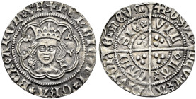 The Geoffrey Cope Collection of British Coins. Henry VI. First reign, 1422-1461. 

AR Halfgroat (20mm, 1.90 g, 2h). Rosette-mascle issue. Calais min...