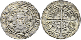 The Geoffrey Cope Collection of British Coins. Henry VI. First reign, 1422-1461. 

AR Groat (28mm, 3.85 g, 4h). Unmarked issue. London mint; im: cro...