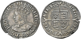 The Geoffrey Cope Collection of British Coins. Mary. 1553-1558. 

AR Groat (24.5mm, 1.92 g, 2h). London mint; im: pomegranate. Struck 1553-1554. Cro...