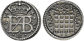 The Geoffrey Cope Collection of British Coins. Elizabeth I. 1558-1603. 

Pattern AR Halfpenny (13mm, 0.93 g, 6h). Dated 1601. Crowned Elizabeth mono...