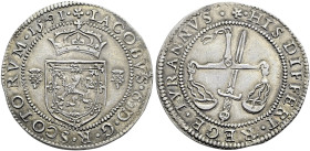 The Geoffrey Cope Collection of British Coins. Scotland, James VI. 1567-1625. 

AR ‘Balance’ Half Merk (28.5mm, 4.62 g, 10h). Sixth coinage. Edinbur...