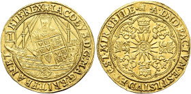 The Geoffrey Cope Collection of British Coins. James I. 1603-1625. 

AV Spur Ryal (34mm, 6.90 g, 7h). Second coinage, fine gold issue. London mint; ...