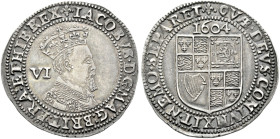 The Geoffrey Cope Collection of British Coins. James I. 1603-1625. 

AR Sixpence (26.5mm, 2.97 g, 11h). Second coinage. London mint; im: lis. Dated ...