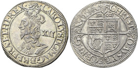 The Geoffrey Cope Collection of British Coins. Charles I.

AR Shilling (31mm, 5.74 g, 9h). Type 1. York mint; im: lion passant. Struck 1643-1644. Cr...