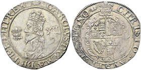 The Geoffrey Cope Collection of British Coins. Charles I.

AR Shilling (29mm, 5.98 g, 4h). Aberystwyth mint; im: open book. Struck 1638/9-1642. Crow...